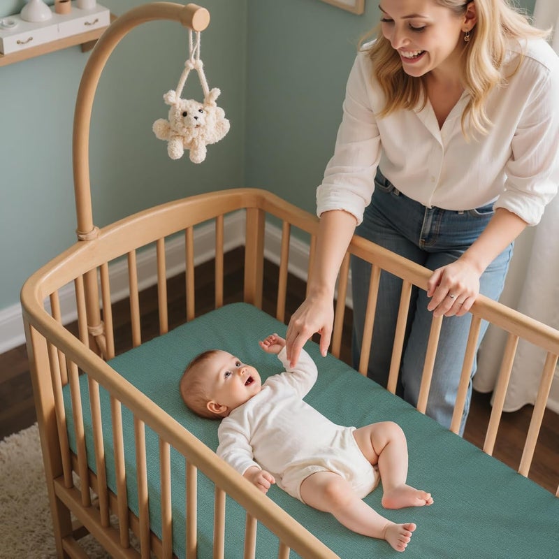 BeBeJoJo Baby Bassinet Sheets TPU Waterproof 2 Pack Soft Muslin Bedside Bassinet Mattress Sheets with Bottom Elastic Band for Baby Boy Girls Unisex Fit Hourglass Oval and Rectangle, Green Ivory - Image 2